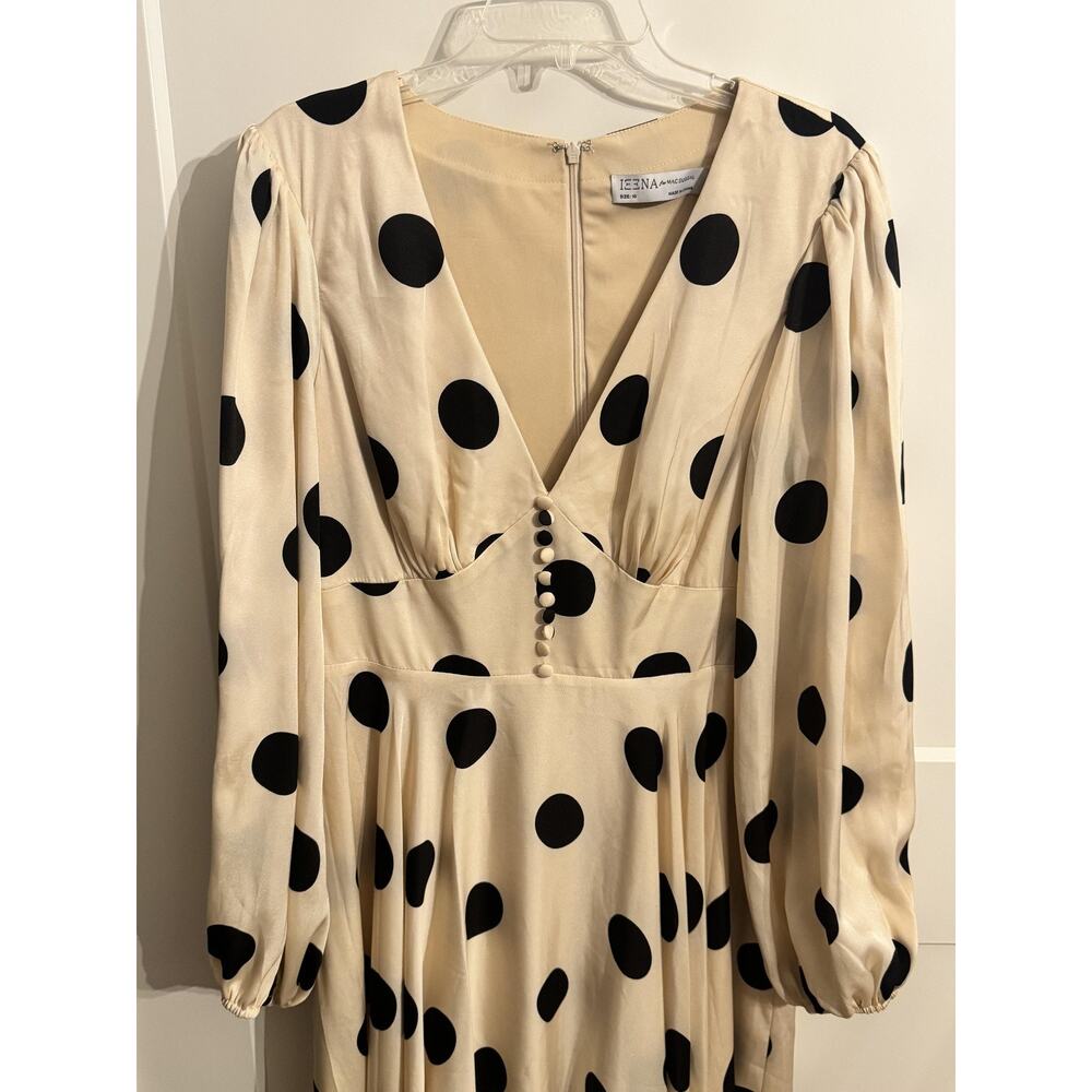 Ieena For Mac Duggal Dress 10 Beige Polka Dot Satin Midi Party Formal Wedding - Picture 9 of 9